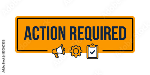 Action required warning sign with task icons