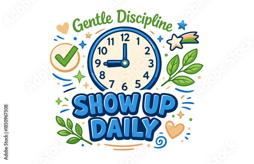 Gentle discipline: show up daily motivational clock design with nature elements