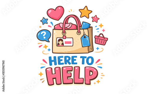 Supportive shopping bag with helpful icons and positive message