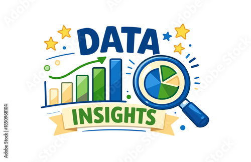 Data insights: graph and analytics with magnifying glass and pie chart