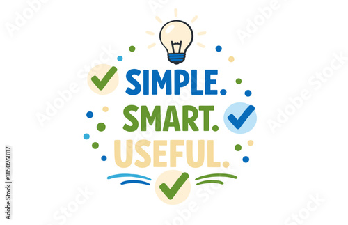 Simple smart useful concept with lightbulb and check marks in blue and green design