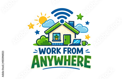 Work from anywhere: cozy home office with nature and technology elements