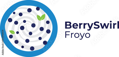 BerrySwirl Froyo Logo with Blueberry Spiral Frozen Yogurt Vector Illustration