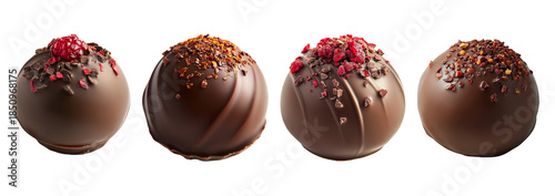 Chocolate truffles with berry topping isolated on transparent background