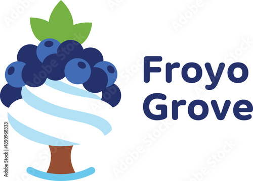 Froyo Grove Logo with Blueberry Frozen Yogurt Swirl Vector Illustration