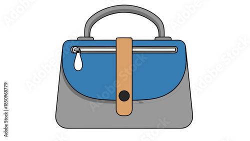 Stylized Blue and Gray Handbag with Zipper and Buckle