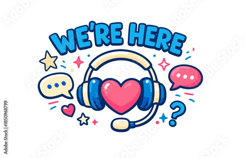 Customer support concept with headset and heart graphic