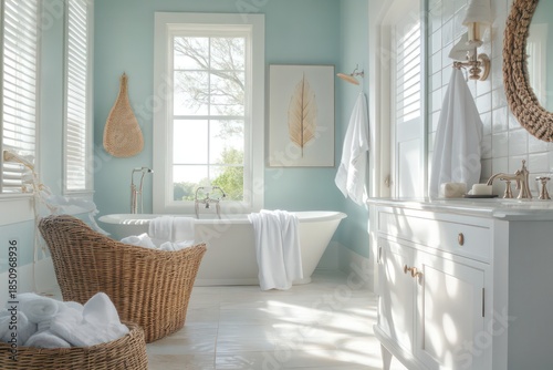  whites, blues, and sandy neutrals, complemented b