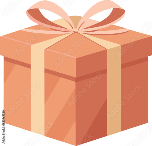 A simple peach colored gift box with a ribbon and bow