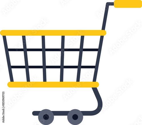 Empty shopping cart rolling on white background representing online shopping, retail, and e commerce