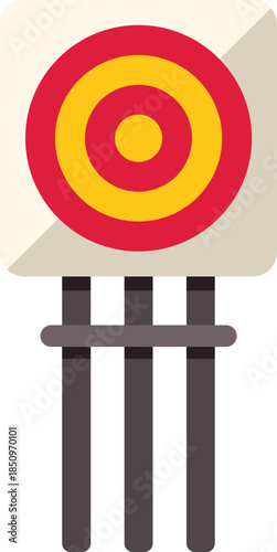 Colorful target with red and yellow concentric circles standing on a tripod, used for archery practice
