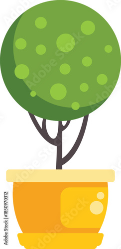 Lush round tree growing in a yellow pot, perfect for home decoration or landscaping projects