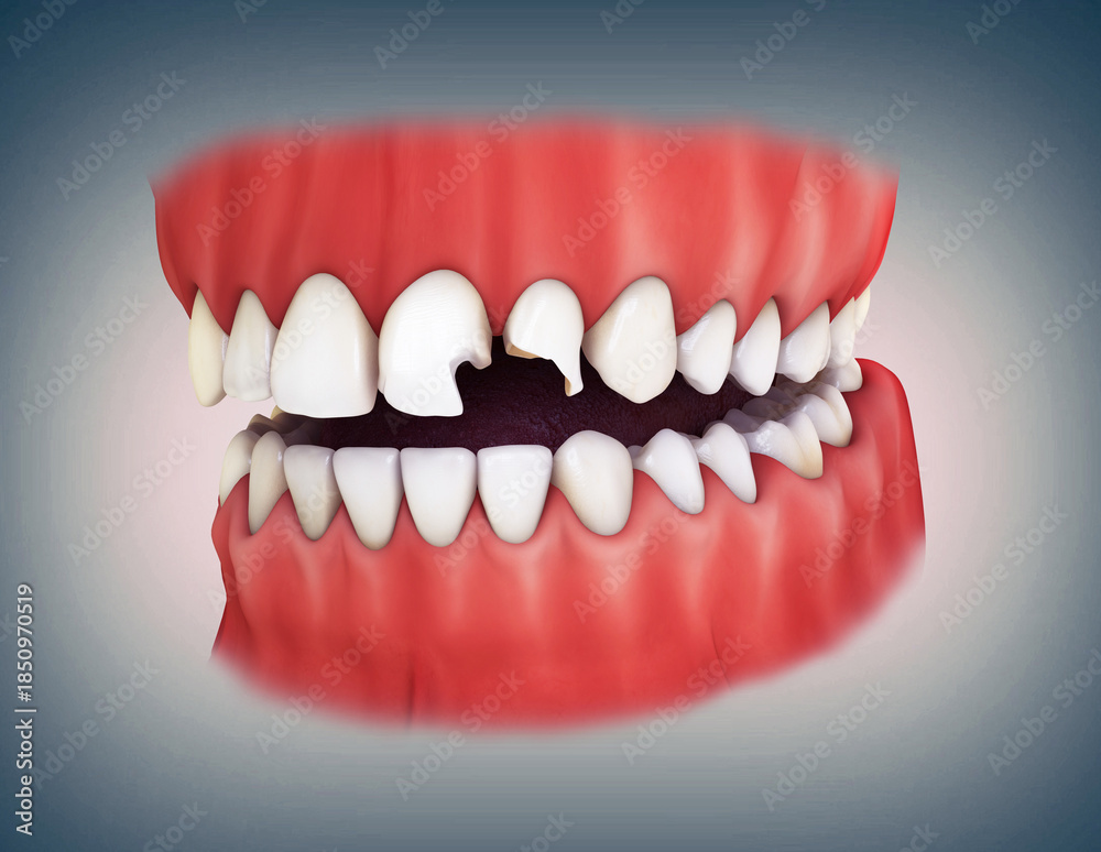 Obraz premium Broken frontal teeth-A close 3D illustration.