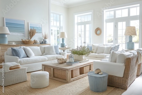 wicker furniture and airy textiles. Integrate sea-