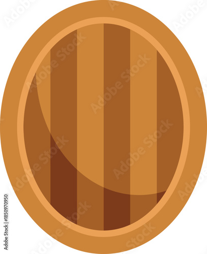 Brown oval wooden shield is protecting from medieval attacks, flat vector illustration isolated on white background