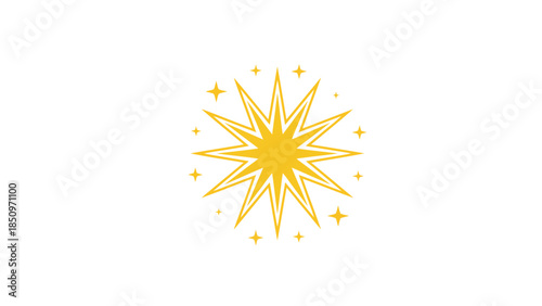 A bright yellow starburst with radiating points and sparkling accents.