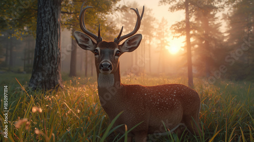 Wild deer in the forest looking for shelter
