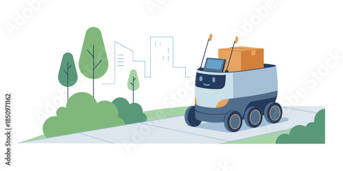 Autonomous delivery robot transporting package in urban setting