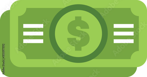 Simple and modern icon of stacked green banknotes with dollar symbol, perfect for finance and business concepts