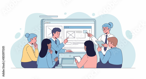 Creative Team Meeting With Presentation And Modern Computer Technology