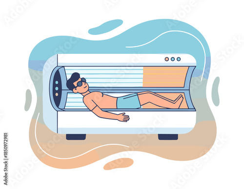 Man relaxing in tanning bed for skin care