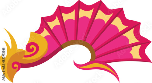 Ornate pink and gold asian inspired decorative fan