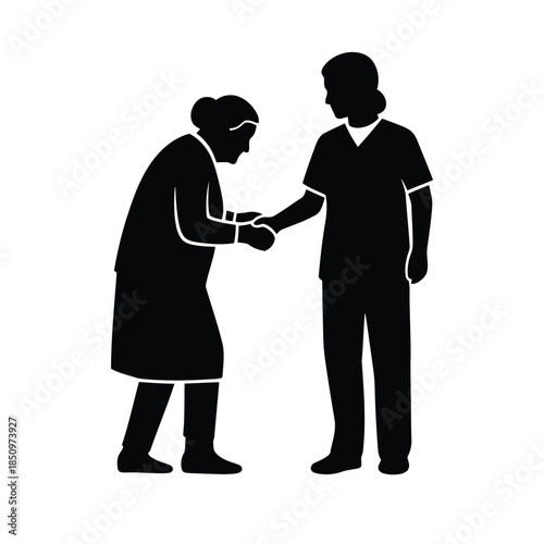 silhouette of a old woman and a caregiver