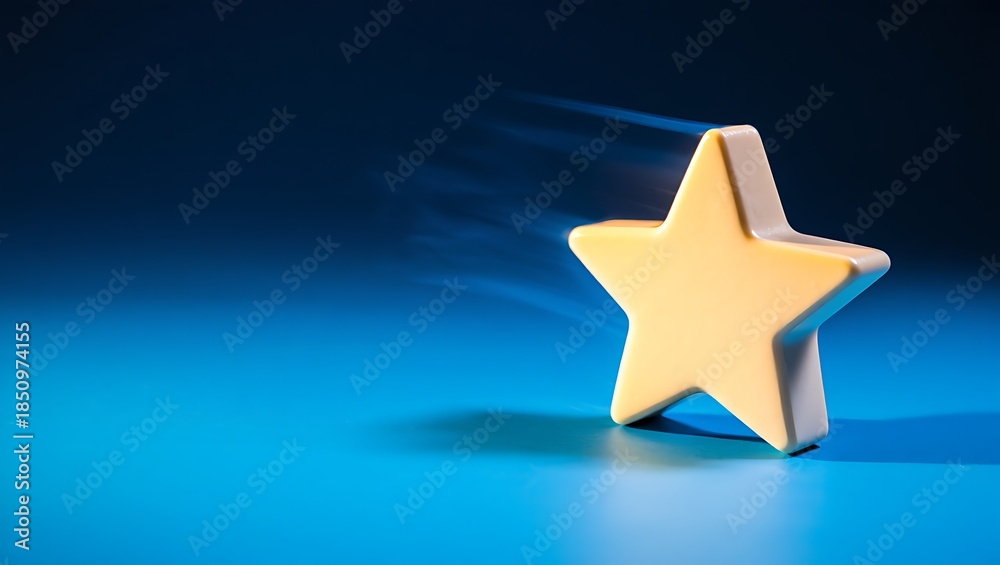 Obraz premium A single yellow star on a blue gradient background with shadow