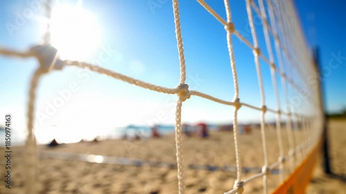 Close Up of Beach Volleyball Net With Beach and Sky Background