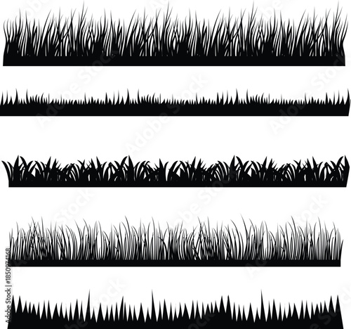 Black grass silhouette border for natural landscape background design vector