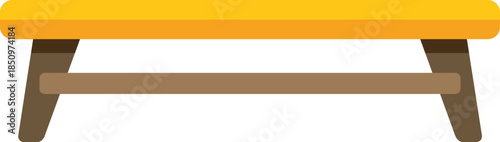 Comfortable and stylish yellow bench with sturdy wooden legs isolated on white background, offering a perfect resting spot