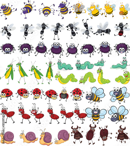Cute cartoon insect collection for children educational book design vector