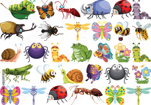 Funny smiling characters bug set for nursery art wall vector