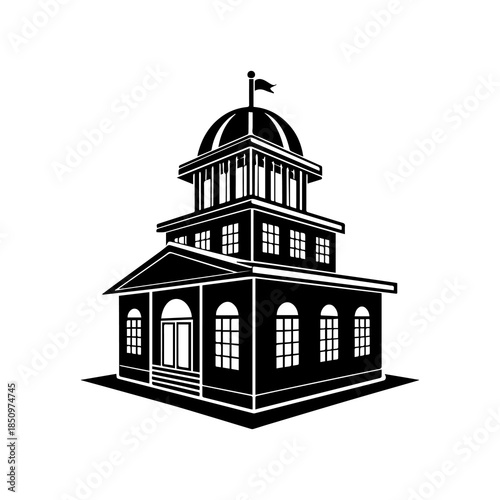 Elegant judicial palace or parliament building line art illustration.