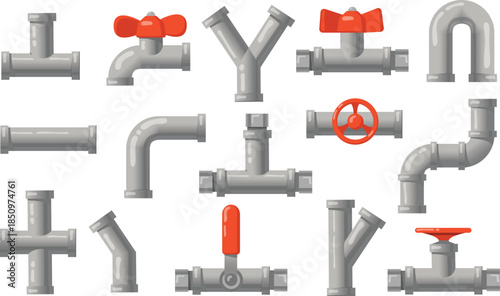 Horizontal and vertical pipe sections layout for design vector