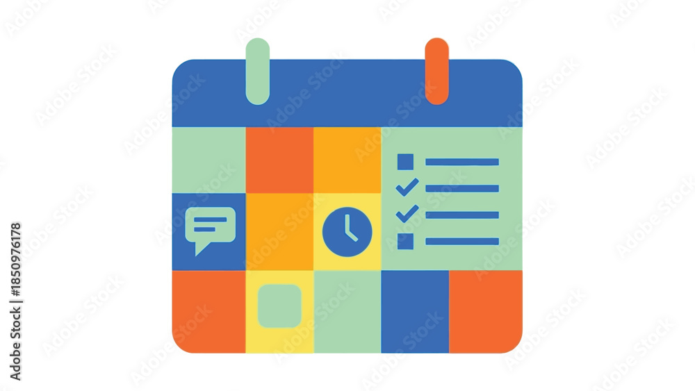 Fototapeta premium Calendar Icon with Tasks and Time Management Elements.