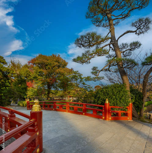 Wallpaper Mural Red lacquered traditional bridge in the parks of the old ancient capital of Sakura, Honshu, Japan Torontodigital.ca