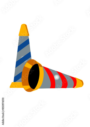 Colorful party horn with vibrant stripes on black background
