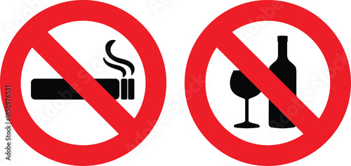 Set of no smoking and no drink alcohol_ prohibited sign vector