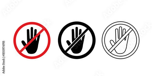 Stop set icon isolated on white background. Stop sign with hand vector illustration.