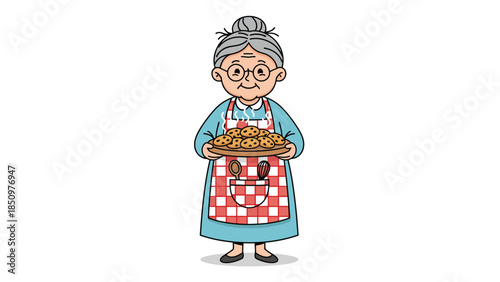 Cartoon Grandma Holding a Plate of Food.