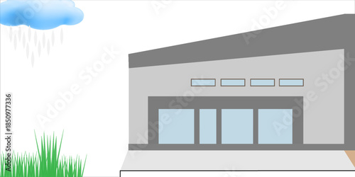 One-story house building illustration material