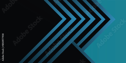 Dynamic abstract design with multiple blue chevrons on a dark and teal background, creating a sense of forward movement.