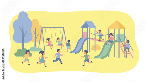 Children joyfully playing on a vibrant playground.