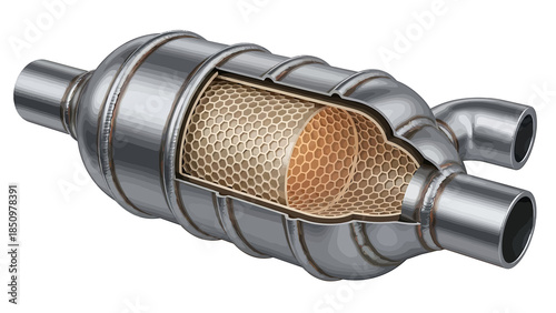 Exhaust system catalytic converter illustration