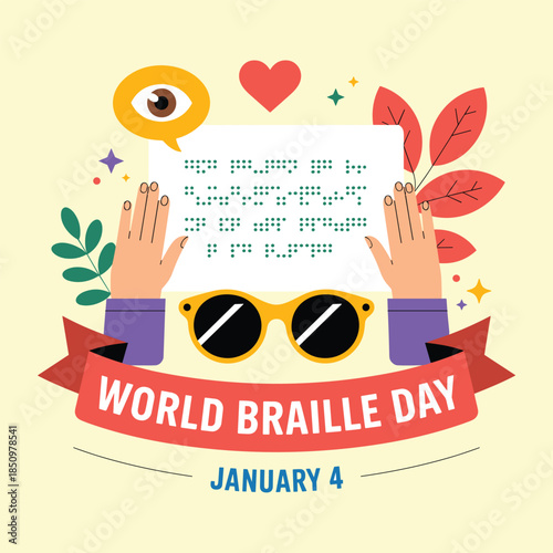 Braille Day Celebration with Hands Reading Braille and Sunglasses