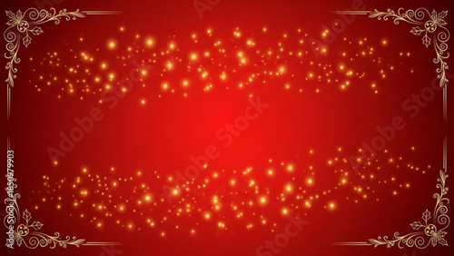 Red background with gold sparkles and decorative border for luxury or celebration theme