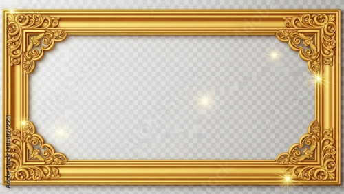 Golden ornate frame with intricate details and sparkles