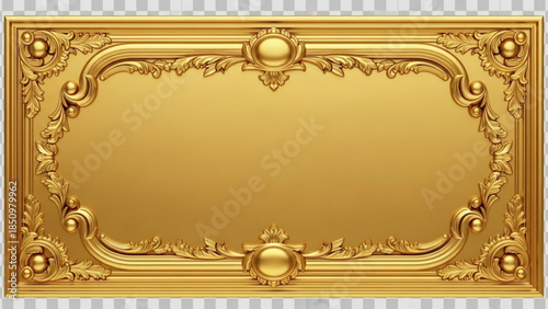 Golden ornate rectangular frame with decorative border and floral patterns