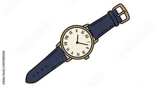 Classic Analog Wristwatch with Roman Numerals and Leather Strap.